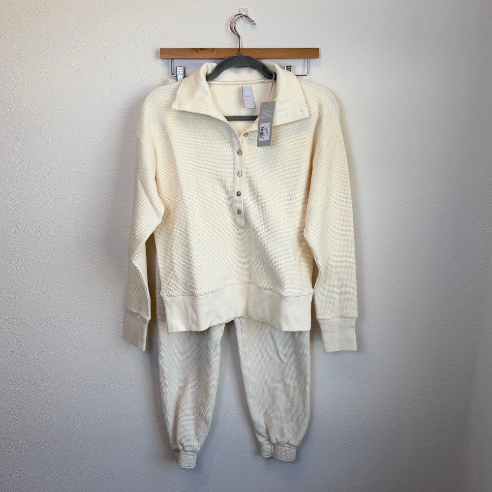 Negative Underwear Waffle Knit Cream Henley Knit Pullover And Jogger Set Sz XS